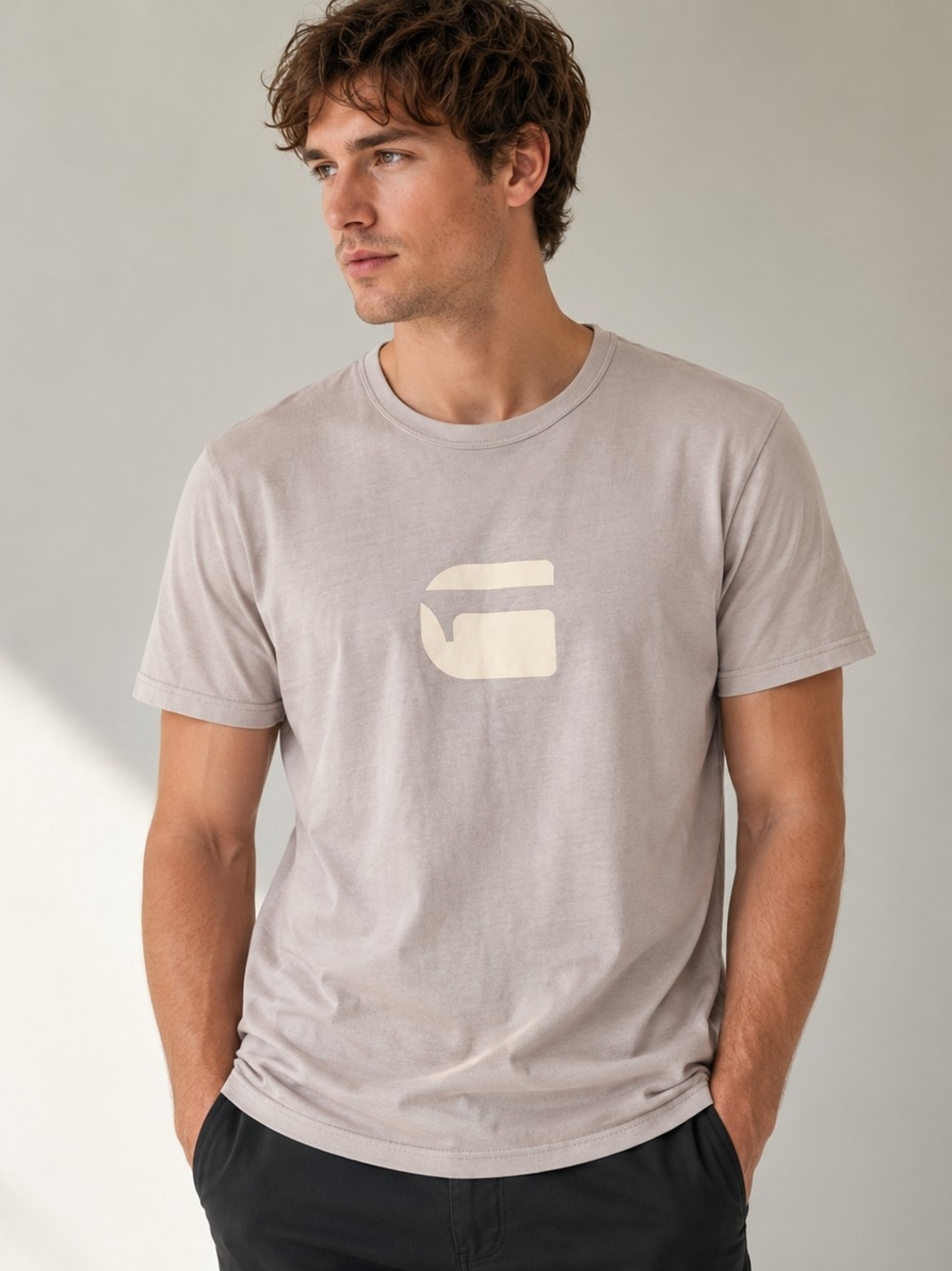 G-Star RAW Men’s Logo T-Shirt Beige Gray Size L NWT